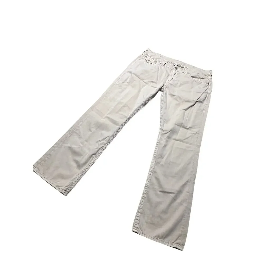 Vintage True Religion Straight Jeans Mens 38 Khaki Denim 5-Pocket Logo Outdoor